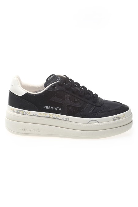 Shop PREMIATA  Shoes: Premiata sneaker "Micol 6795".
Double layer platform sole.
Midsole embellished with the brand's iconic stamps.
Sole height 4.5 cm.
Internal Fusbet 26.2 cm.
Composition: sole: 70% rubber, 30% EVA; upper: 30% calf leather, 10% PA, 10% PET, 10% PU, 10% PL; lining: 86% NY, 14% goatskin.
Made in Vietnam.. MICOL -6795